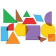Τα φωτοδιαπερατά γεωμετρικά κομμάτια του Tangram LΕR0418 σε έντονα, διάφανα χρώματα.