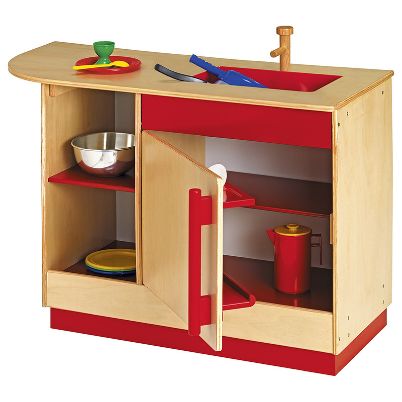 Η κόκκινη πολυλειτουργική μονάδα Nathan 371218 Plus με τον νεροχύτη, το ψυγείο και τα ράφια.