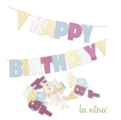 Ολοκληρωμένο DIY σετ χειροτεχνίας Goula 62000 για την κατασκευή γιρλάντας γενεθλίων, με πολύχρωμα υλικά, γράμματα και νήμα, σε δημιουργική συσκευασία.