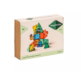 Η συσκευασία του MagGenius Safari 38 τεμαχίων, που απεικονίζει τις μαγνητικές φιγούρες ζώων και τα πολύχρωμα πλακίδια κατασκευών.