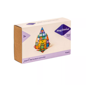 Η συσκευασία MagGenius 70 τεμαχίων με μαγνητικά πλακίδια σε παστέλ αποχρώσεις, παρουσιασμένη σε λευκό φόντο.