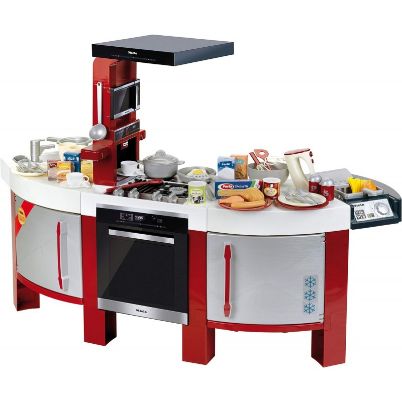 Η 7158 KLEIN Πλαστική Κουζίνα Miele Star με ηλεκτρονικούς ήχους και πλήρη εξοπλισμό, ιδανικό παιχνίδι μίμησης για παιδιά από 3 ετών, σε λευκό φόντο.