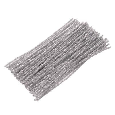 Το Σετ 100τμχ Σύρμα Πίπας Ασημί Μεταλλιζέ (30cm x 6mm) – Childhood Supply CH11PC04 για ατελείωτες χειροτεχνίες, σε λευκό φόντο.