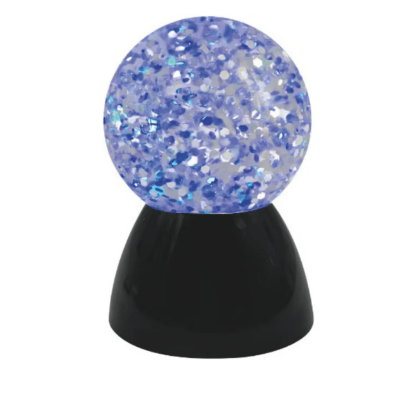 Η αισθητηριακή σφαίρα με glitter και φωτισμό (O 9cm)  82336 MyPauze, σε λευκό φόντο.