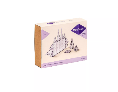 Η συσκευασία του σετ 049684 MagGenius Crystal Μαγνητικά Τουβλάκια Κατασκευών με τα 32 διαφανή τεμάχια, για παιδιά από 3 ετών, σε λευκό φόντο.
