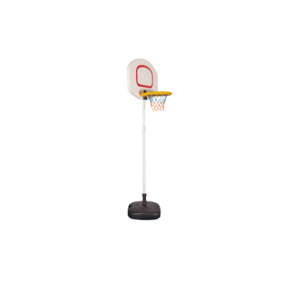 Παιδική μπασκέτα King Kids KB3010 με ρυθμιζόμενο ύψος 117-220 cm, λευκό ταμπλό, κίτρινο στεφάνι και μαύρη βάση σταθερότητας.