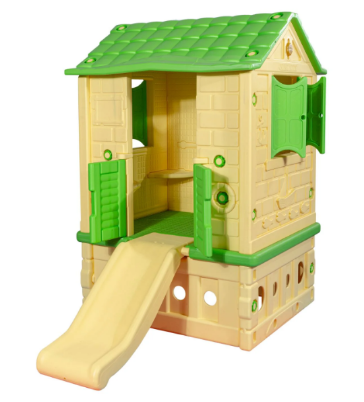 Εικόνα της King Kids KH2010Y Πλαστικό Σπιτάκι με Τσουλήθρα & Διπλή Πόρτα (Λαχανί-Κρεμ)