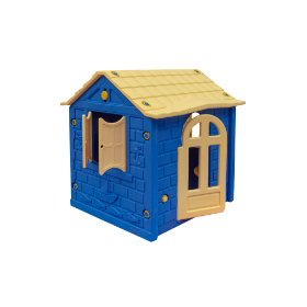 Το μπλε και μπεζ πλαστικό σπιτάκι King Kids KH2040M King House Single Door, ιδανικό για εσωτερικό αλλά και εξωτερικό χώρο, σε λευκό φόντο.