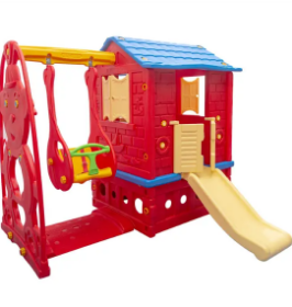 Εικόνα της King Kids KH2020K Πλαστικό Σπιτάκι με Κούνια, Τσουλήθρα & Διπλή Πόρτα (Κόκκινο)