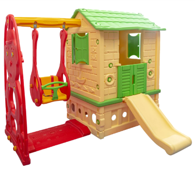 Εικόνα της King Kids KH2020Y Πλαστικό Σπιτάκι με Κούνια, Τσουλήθρα & Πάτωμα (Πολύχρωμο)