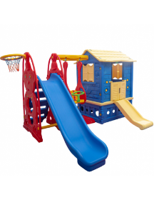 Εικόνα της King Kids KH2030M Πλαστικό Σπιτάκι Μπλε Big Set με Κούνια, Τσουλήθρες & Μπασκέτα
