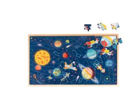 Μεγάλο ξύλινο παζλ Nathan 911459 XXL με θέμα το διάστημα και πολύχρωμες λεπτομέρειες πλανητών και αστροναυτών.